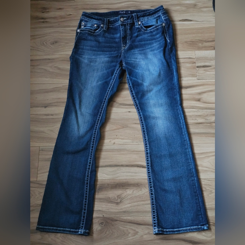 Miss Me Dark Blue Boot Cut Jeans with Decorative Pocket - Picture 2 of 13